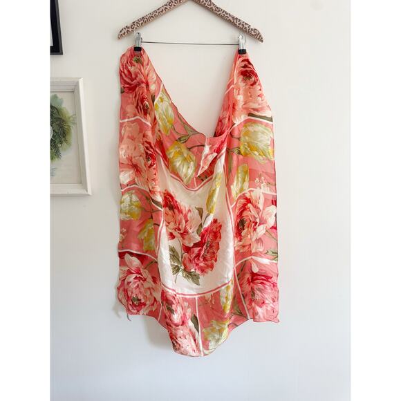 OSCAR DE LA RENTA Vintage 100% Silk Pink Floral Scarf - Picture 1 of 6